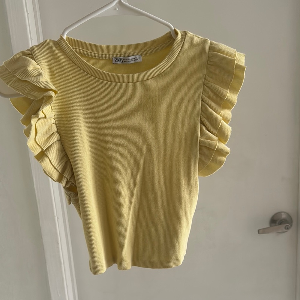 Zara Yellow Flutter Sleeve Ruffled Blouse